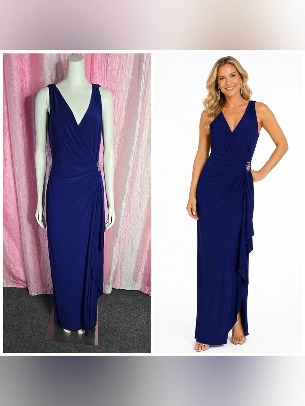 Ralph Lauren Electric Blue Slimming Jeweled Evening Formal Gown Size 10 Tall